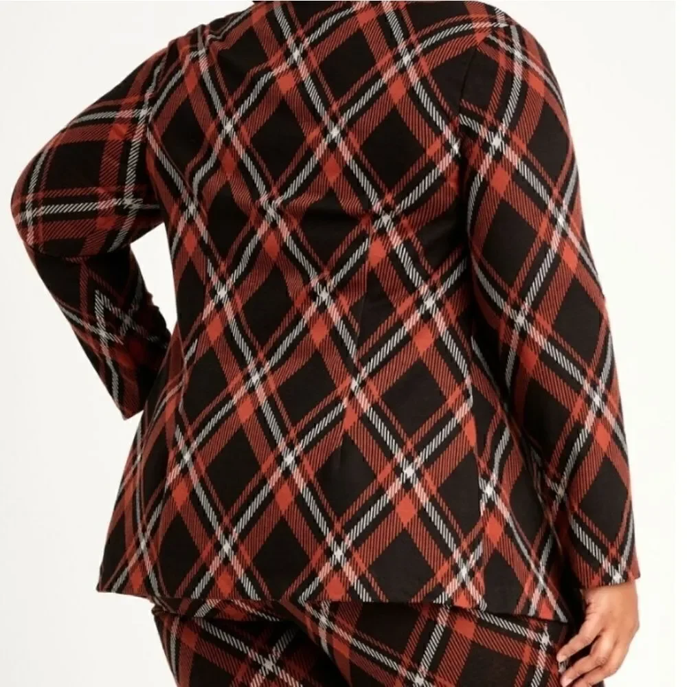 ASHLEY STEWART PLAID ONE BUTTON KNIT BLAZER
